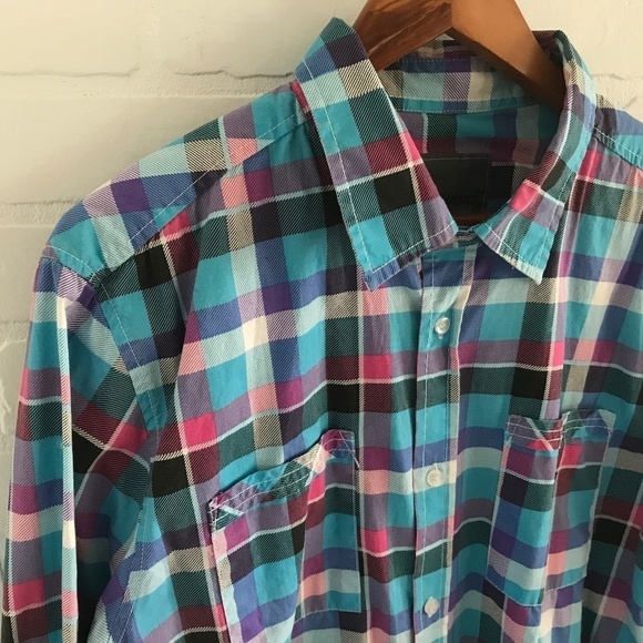 Urban Heritage Men’s Button down Plaid Blue/pink/purple skater Size XL - Picture 2 of 7
